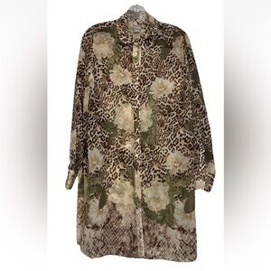 Chico's Women’s 1 Poised Blooms sheer tunic floral leopard and reptile print